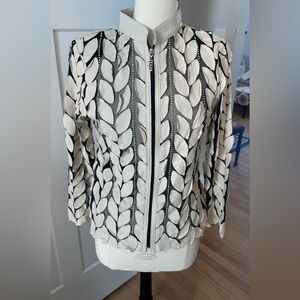 Elegant Leaf Pattern Bomber Jacket